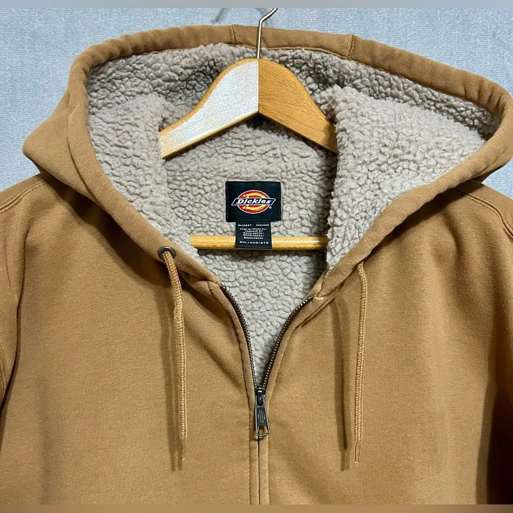 Dickies Workwear‎ Men's Tan Zip-Up Fleece Sweater Jacket Sherpa Lined 2XL